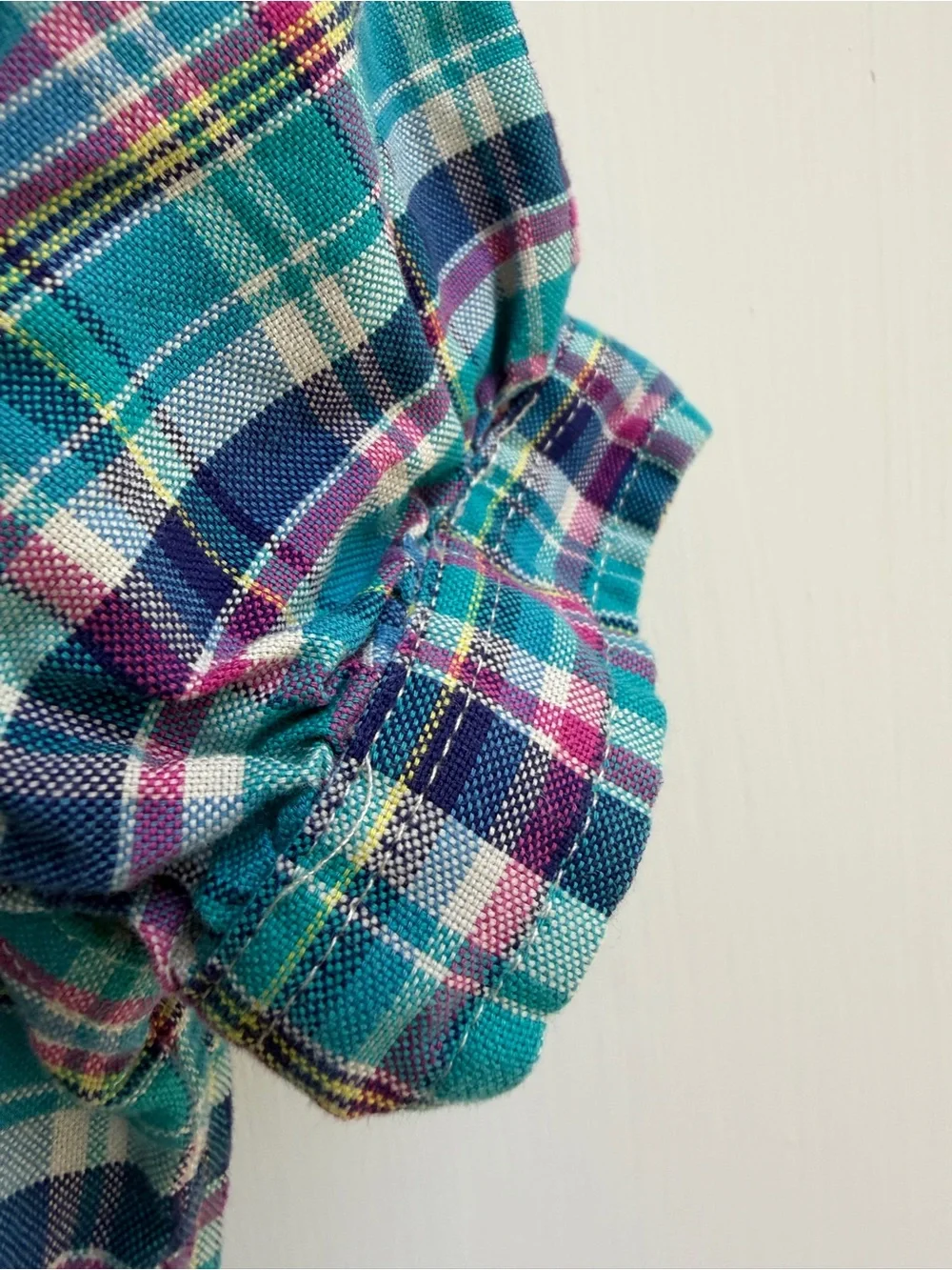 Ralph Lauren Girl 5 Blue Pink Plaid Ruffle Button Down Formal Short Sleeve Shirt